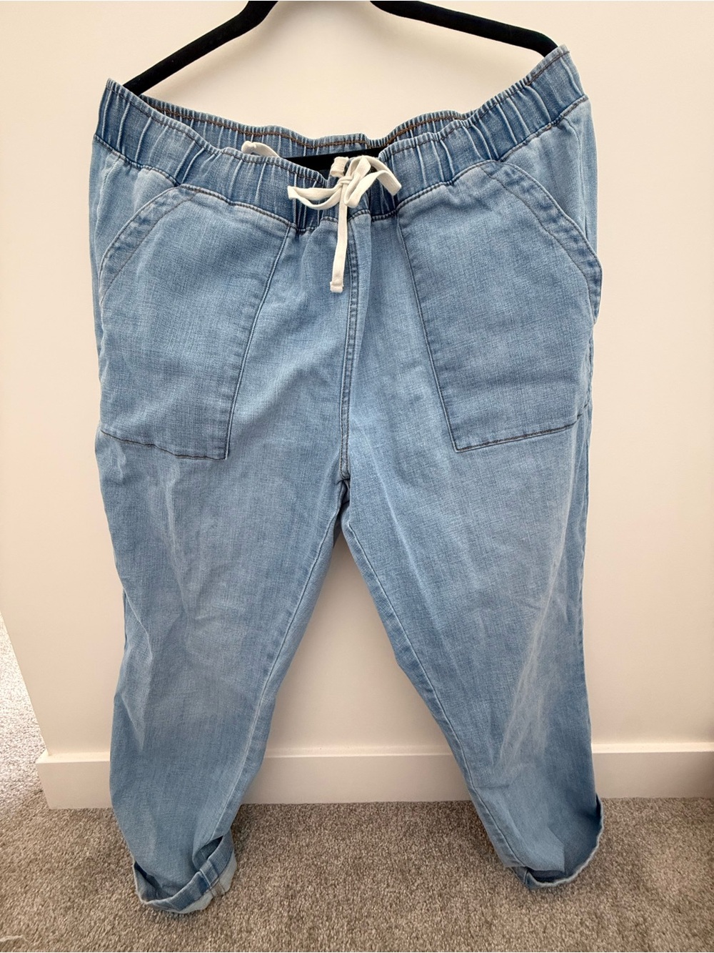 Light Blue Drawstring Denim Jogger Jeans